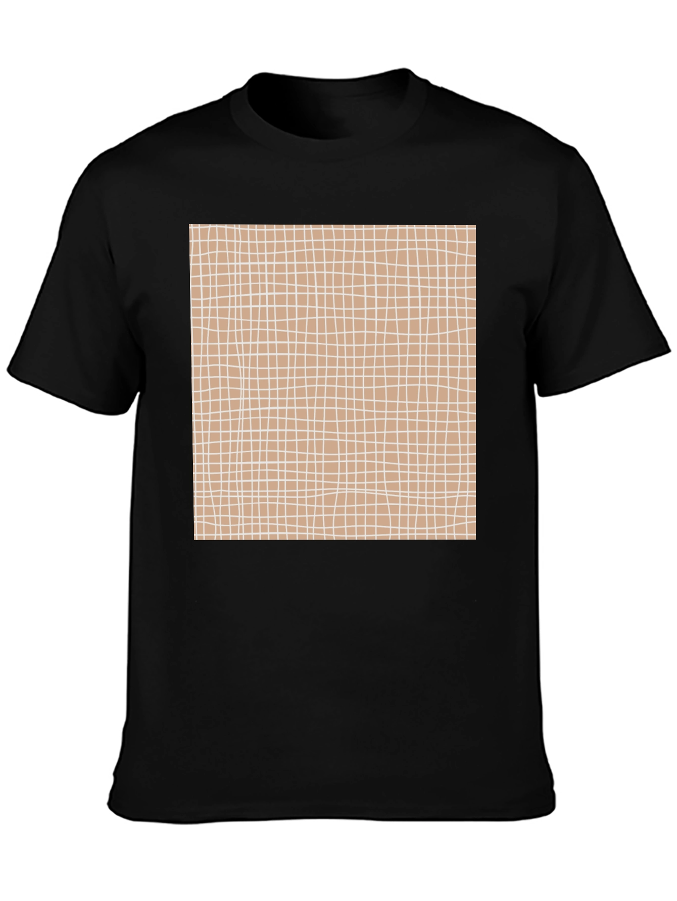 Black Tee with Geometric Grid Pattern
