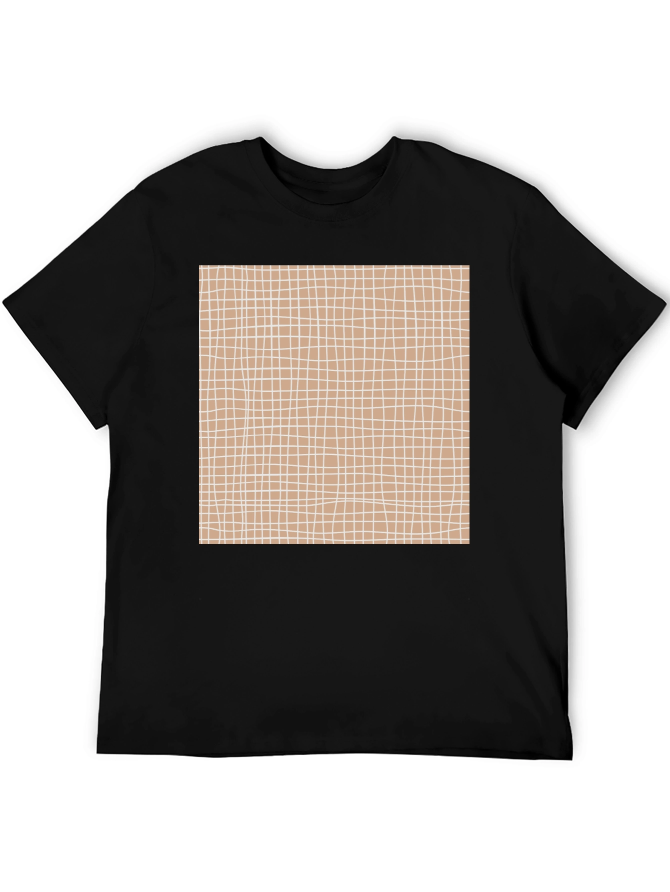 Black Tee with Geometric Grid Pattern