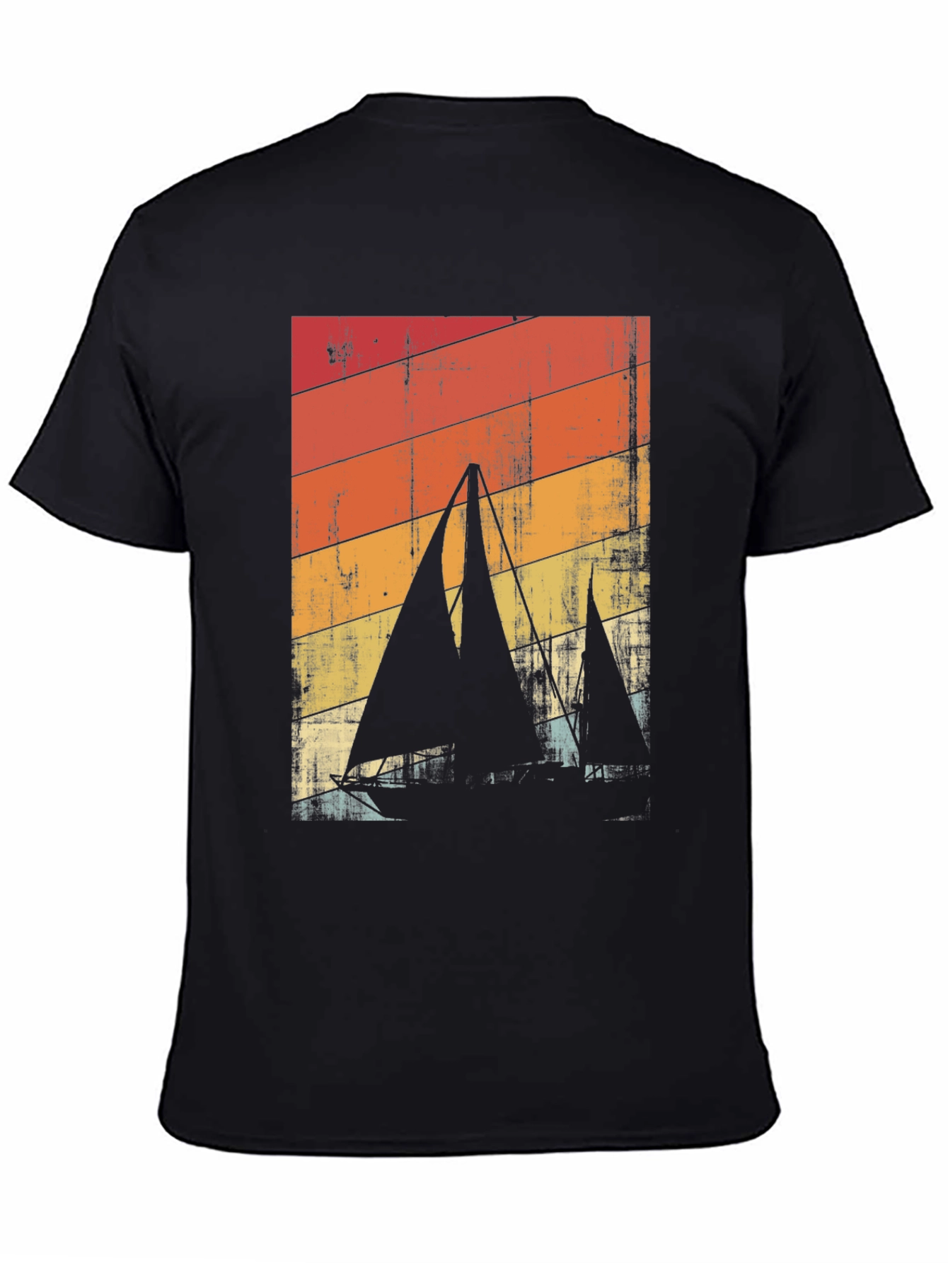 Retro Sailboat Graphic Tee - Black Cotton Blend