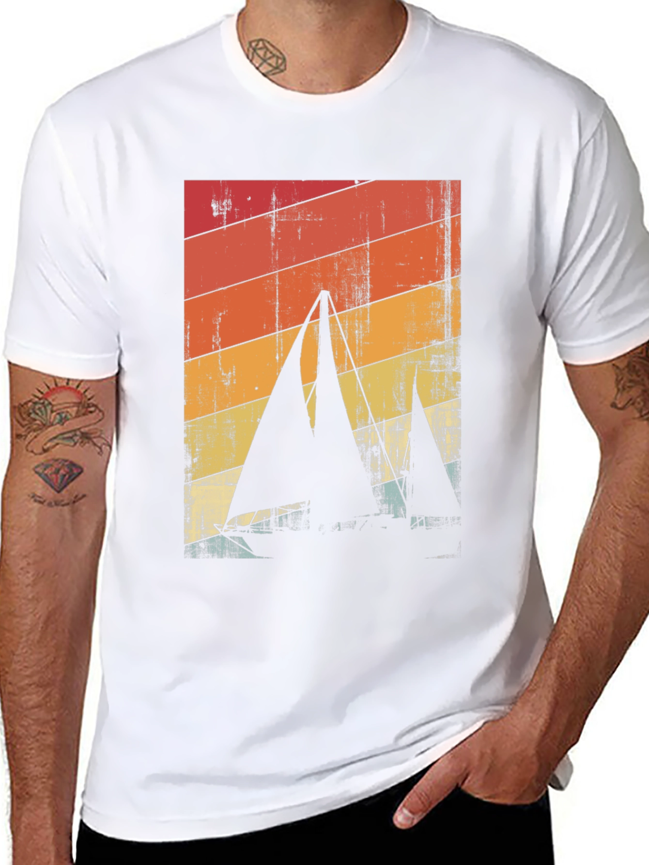 Retro Sailboat Graphic Tee - Black Cotton Blend