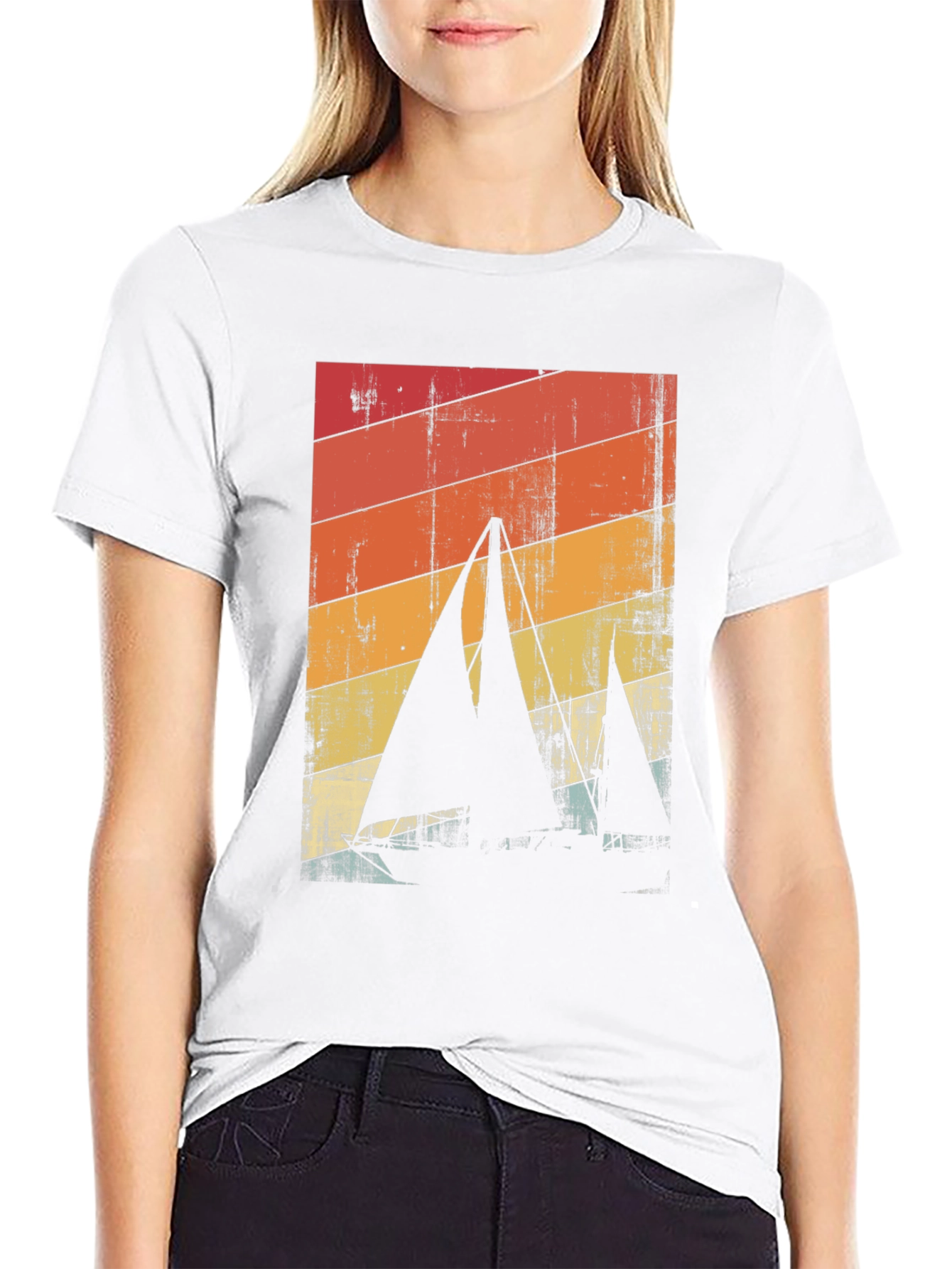 Retro Sailboat Graphic Tee - Black Cotton Blend
