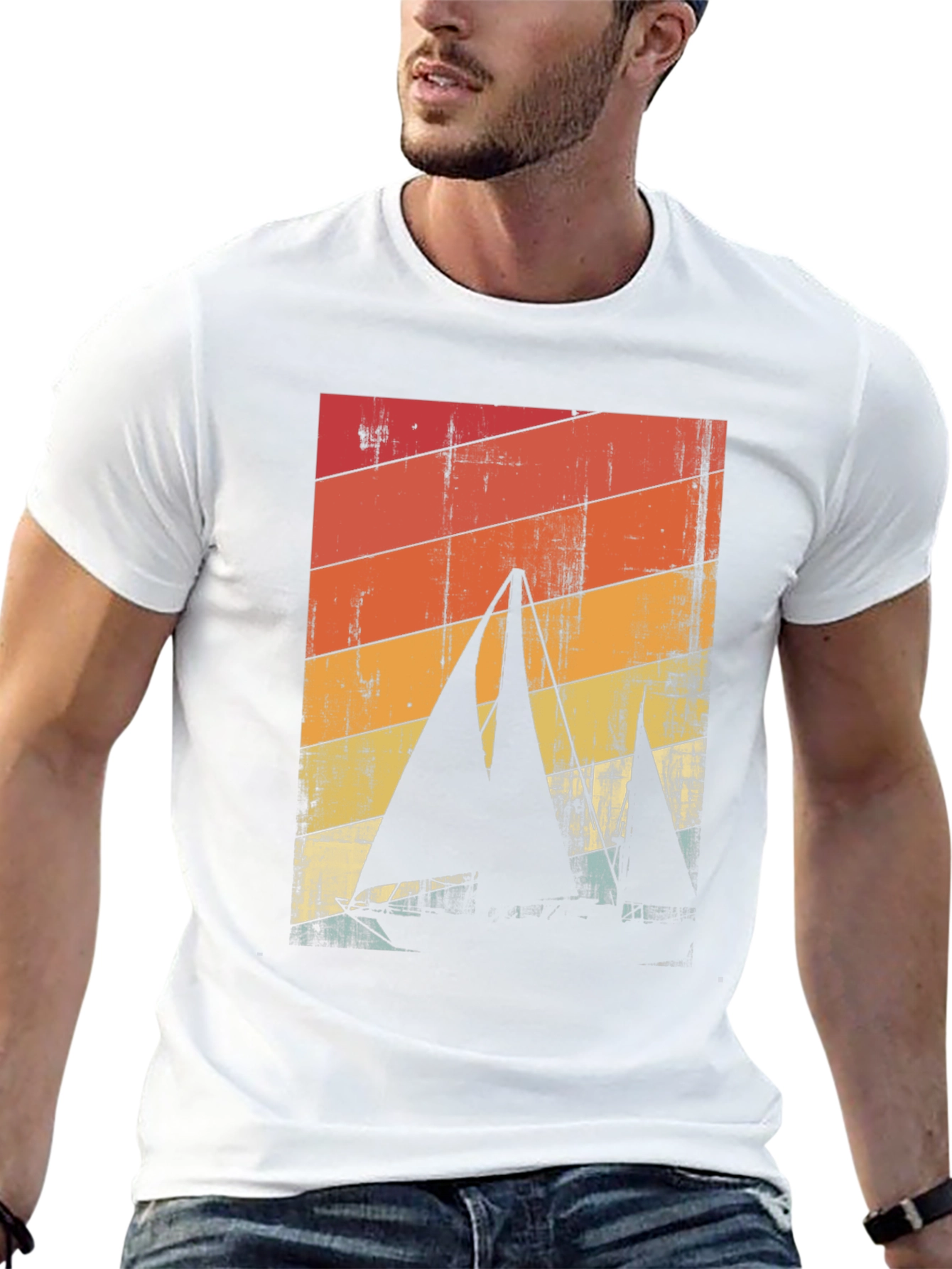 Retro Sailboat Graphic Tee - Black Cotton Blend