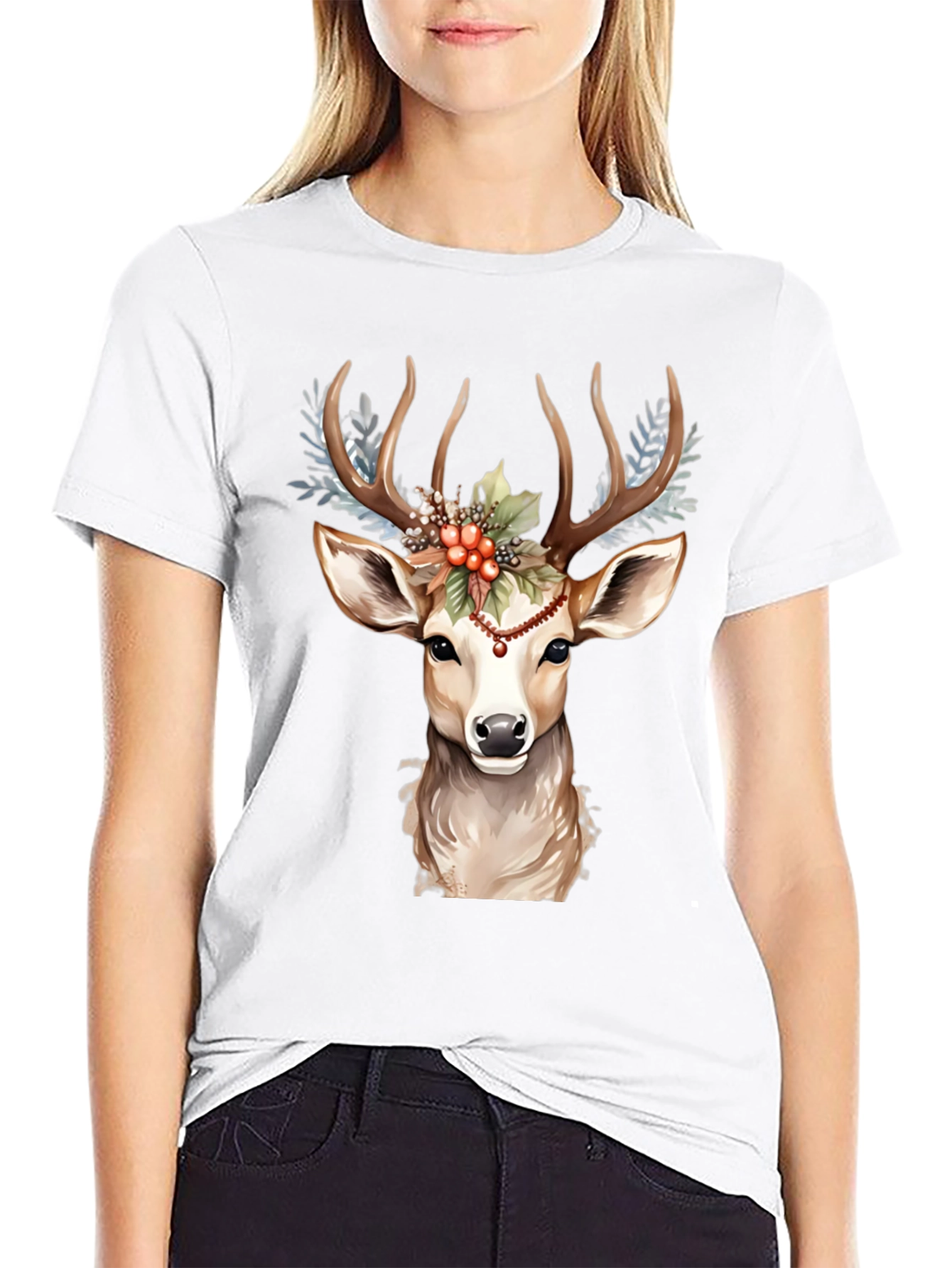 Holiday Deer Graphic Tee - Festive Antler Design