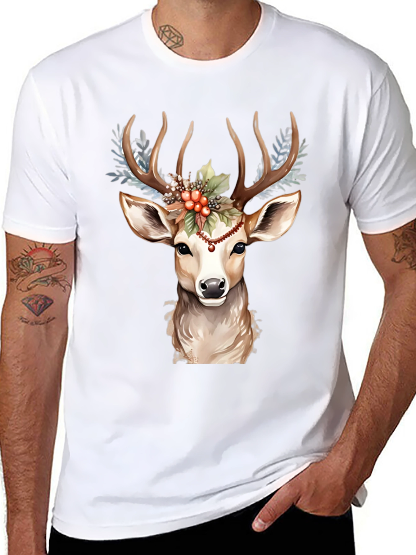 Holiday Deer Graphic Tee - Festive Antler Design