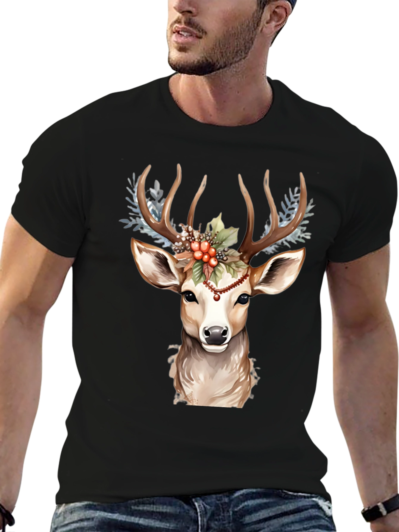 Holiday Deer Graphic Tee - Festive Antler Design
