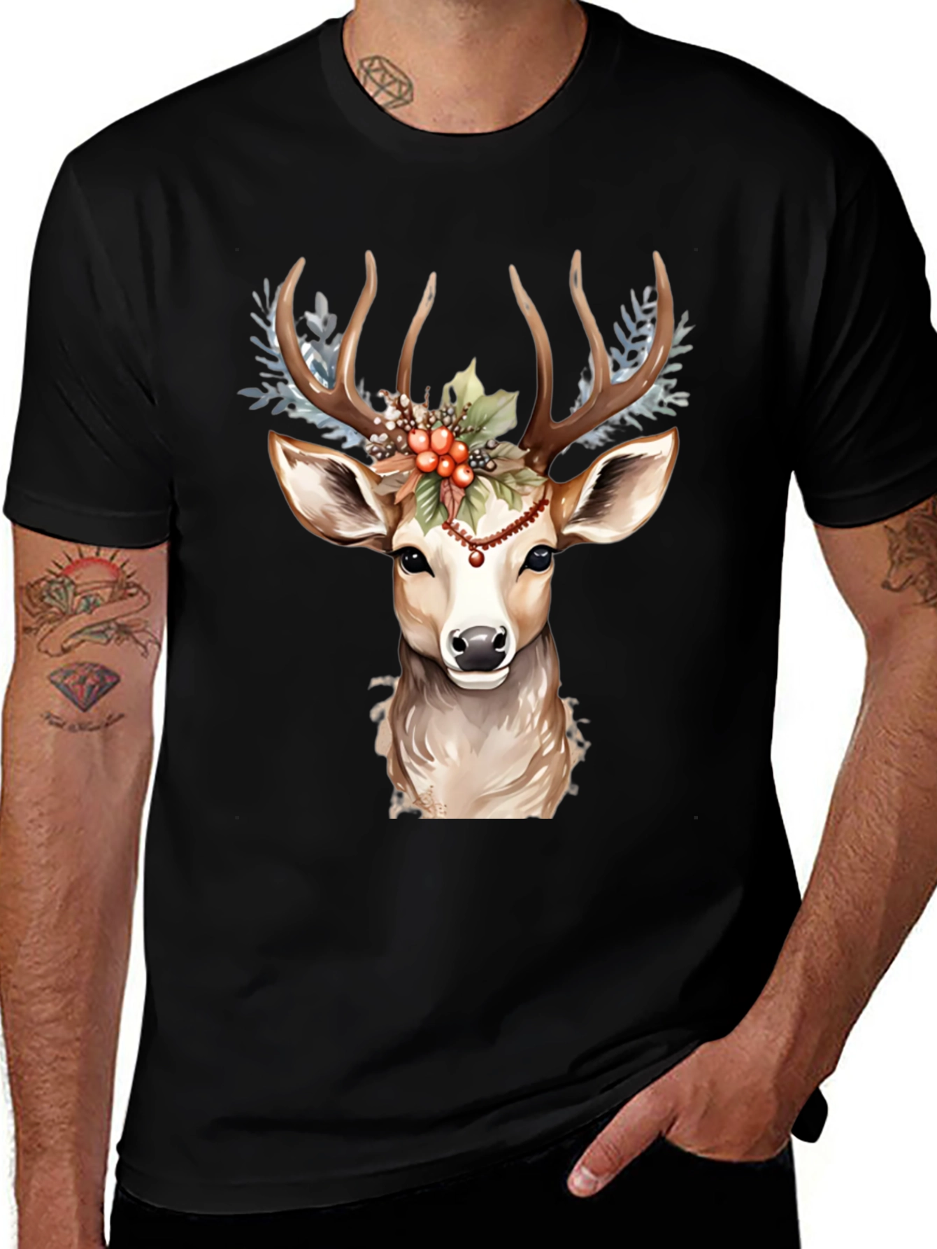Holiday Deer Graphic Tee - Festive Antler Design
