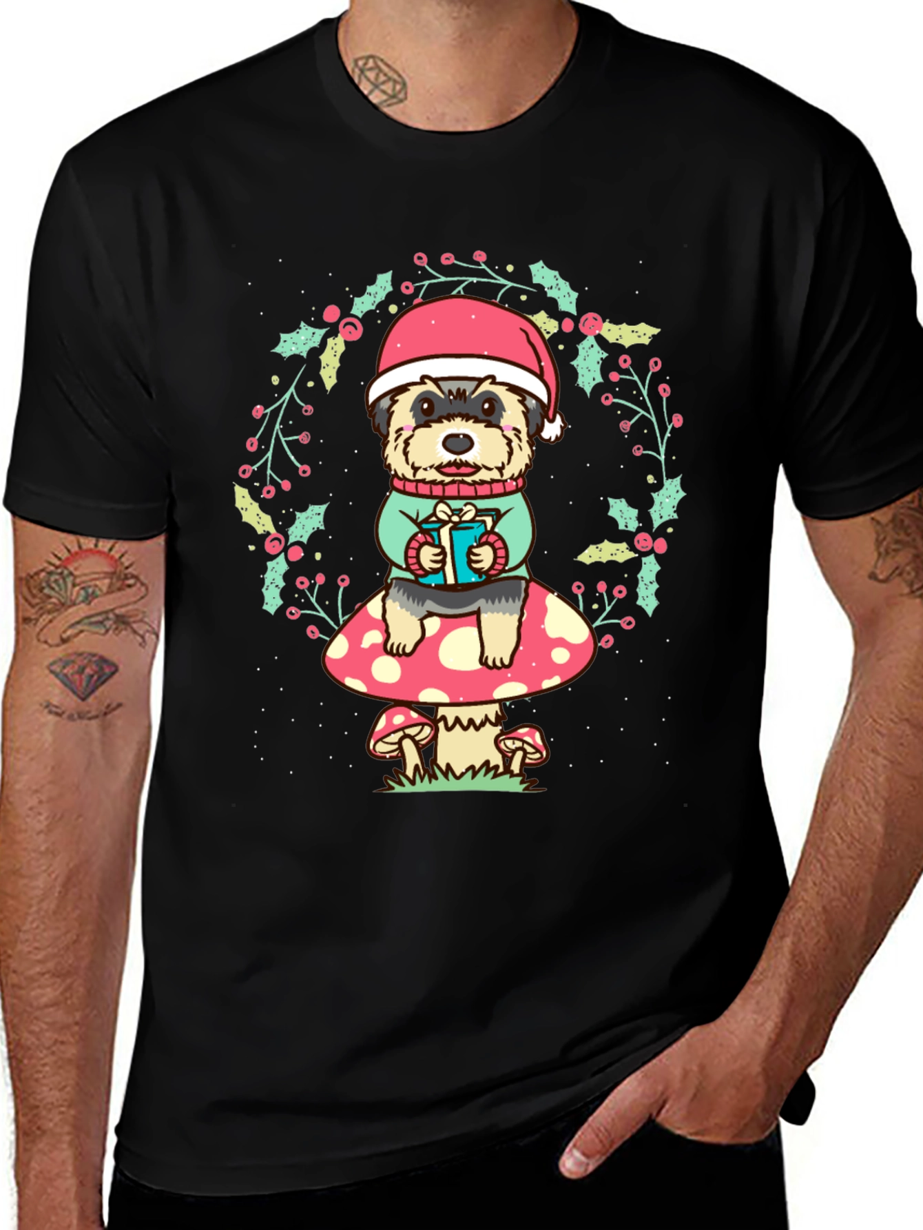Dog in Santa Hat Christmas T-Shirt