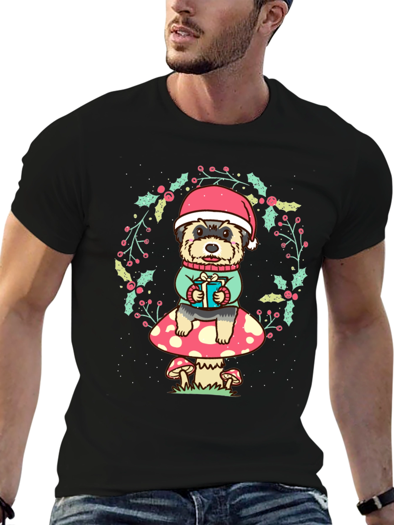 Dog in Santa Hat Christmas T-Shirt
