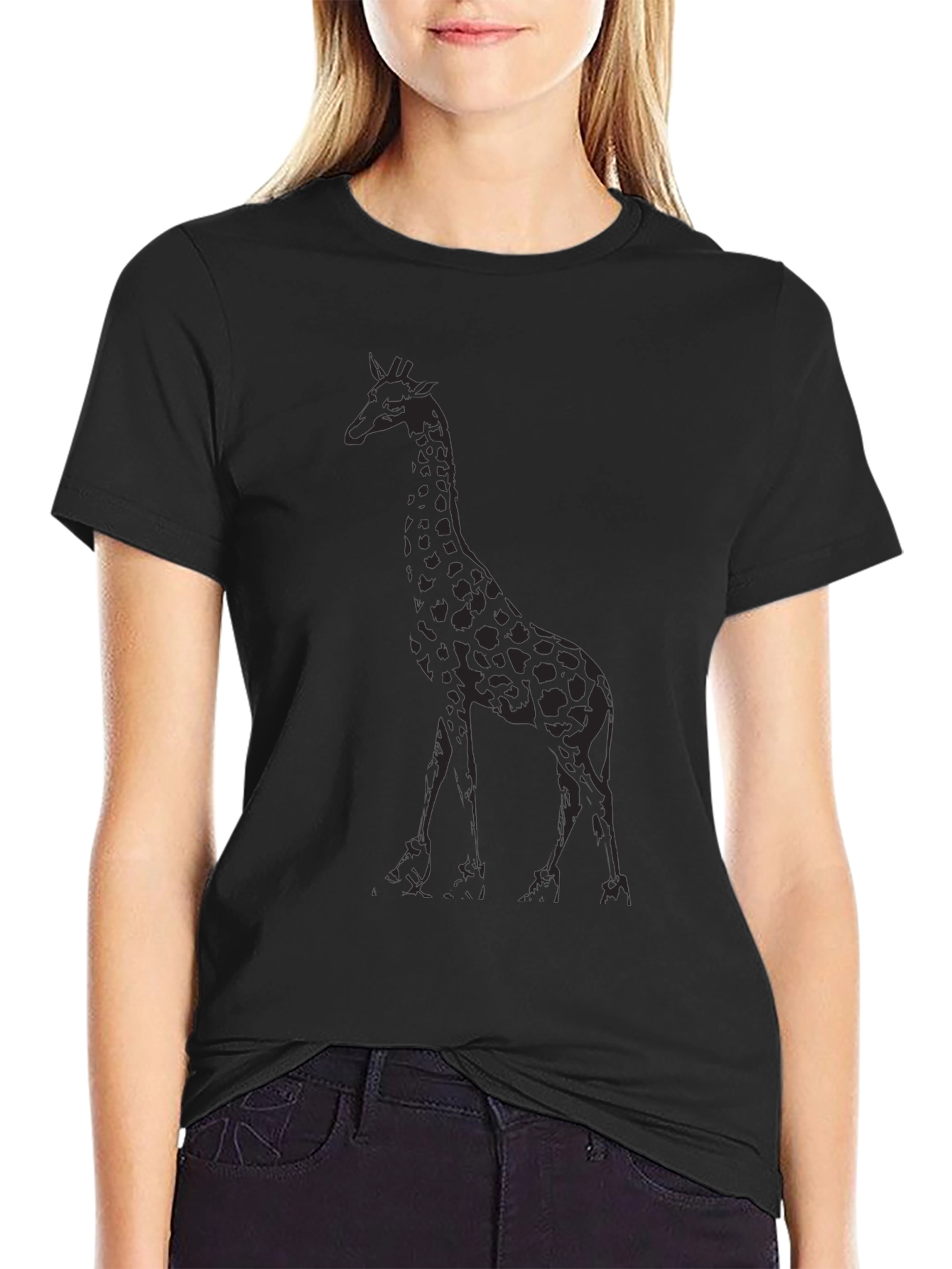 Giraffe Print Black T-Shirt