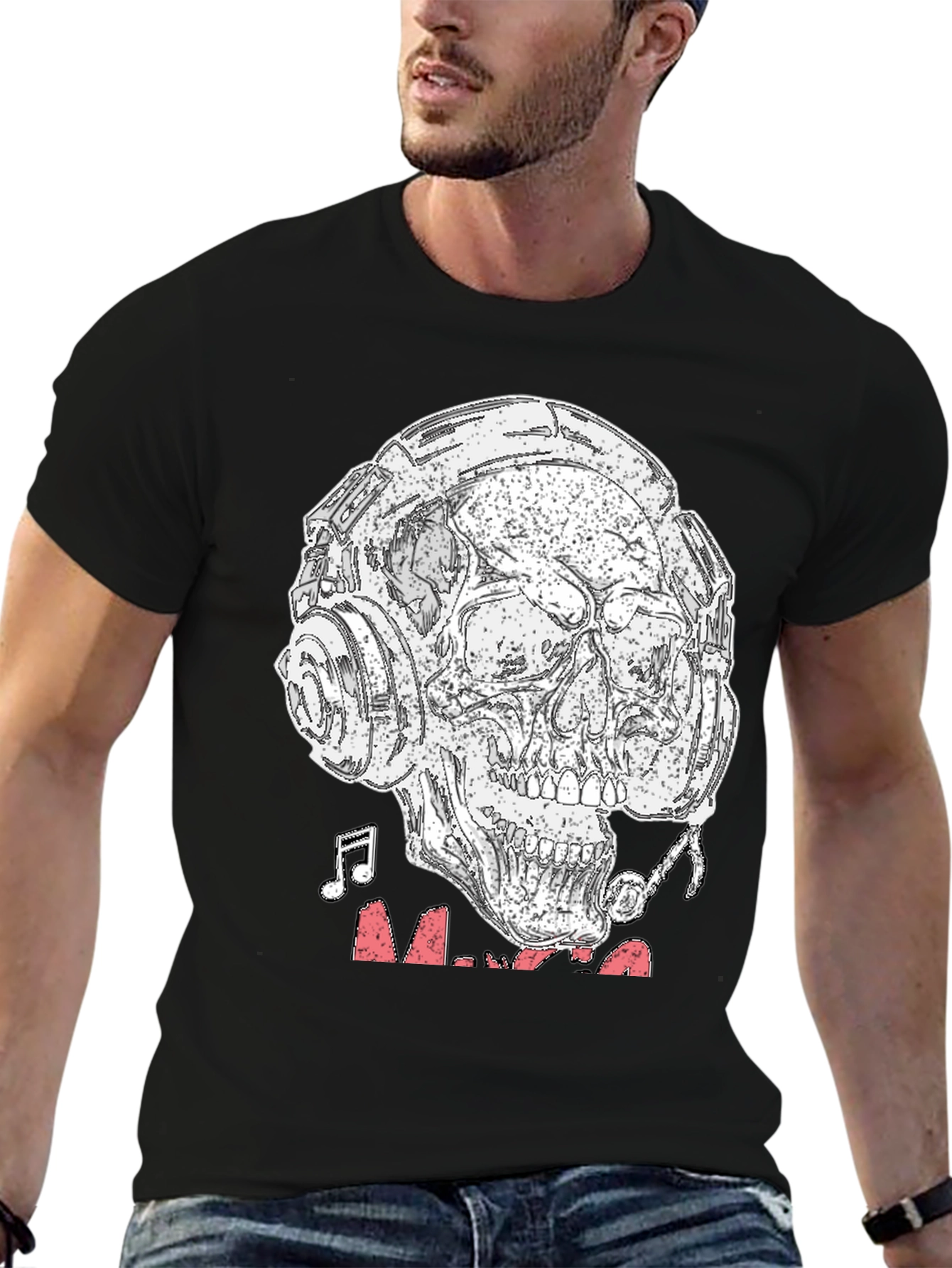 Skull Headphones Graphic T-Shirt - Rock & Roll Vibe