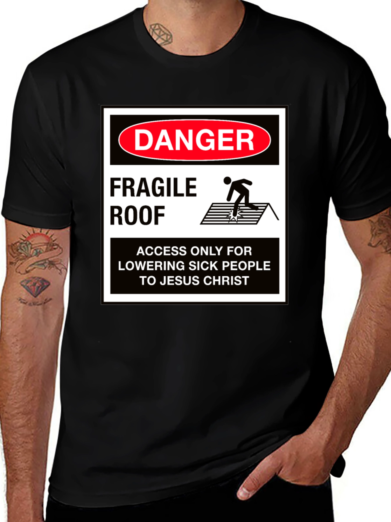Danger Fragile Roof Graphic T-Shirt