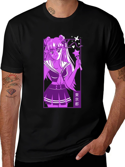 Anime Girl Graphic Black T-Shirt