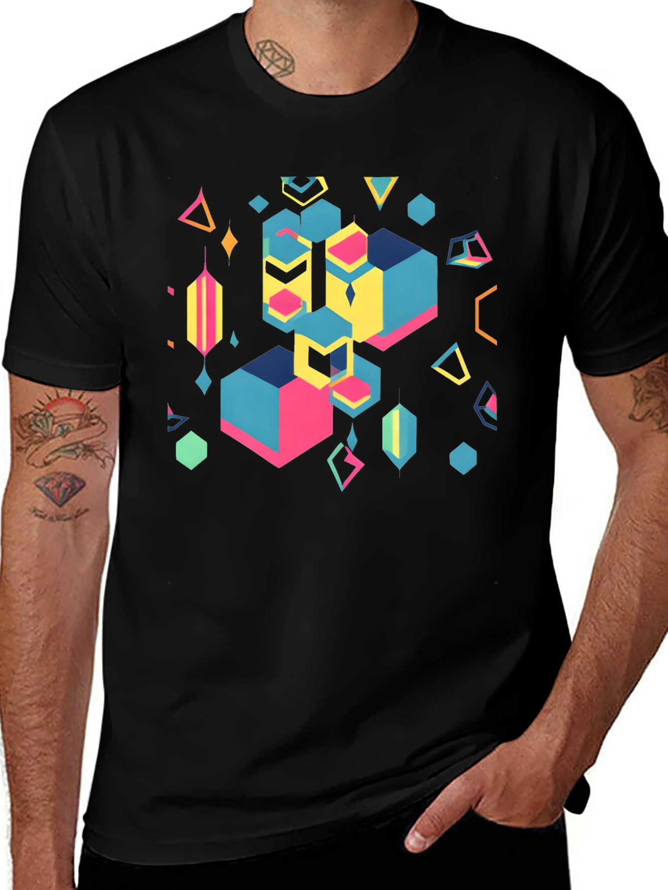 Geometric Abstract Black Graphic Tee