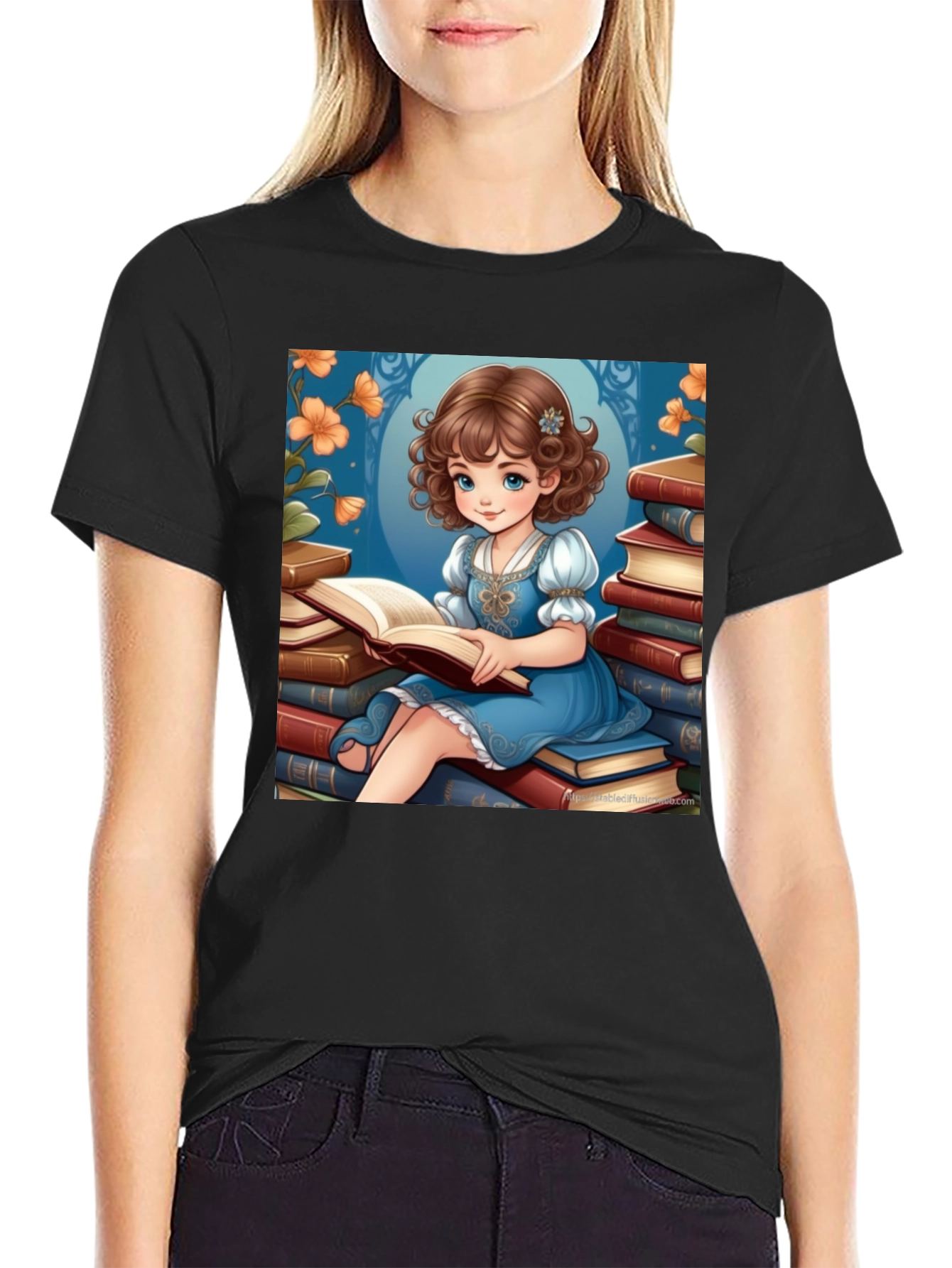 Whimsical Reading Girl Graphic Tee - Soft Cotton