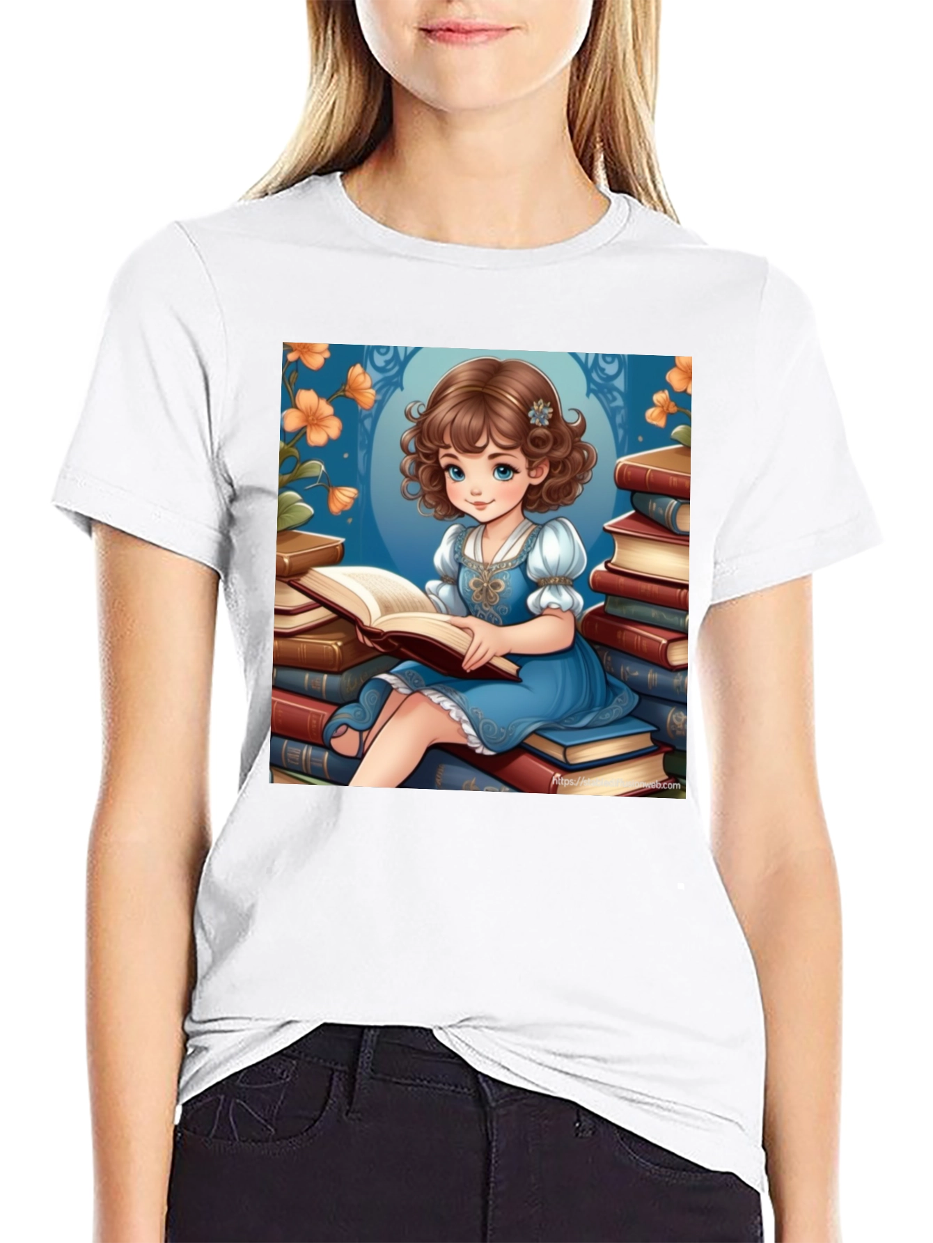 Whimsical Reading Girl Graphic Tee - Soft Cotton