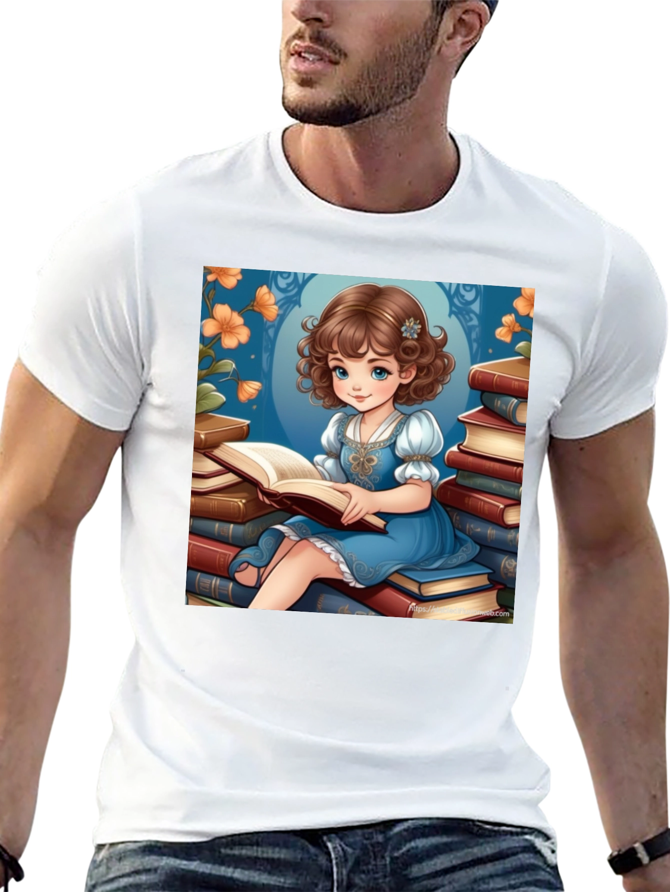 Whimsical Reading Girl Graphic Tee - Soft Cotton