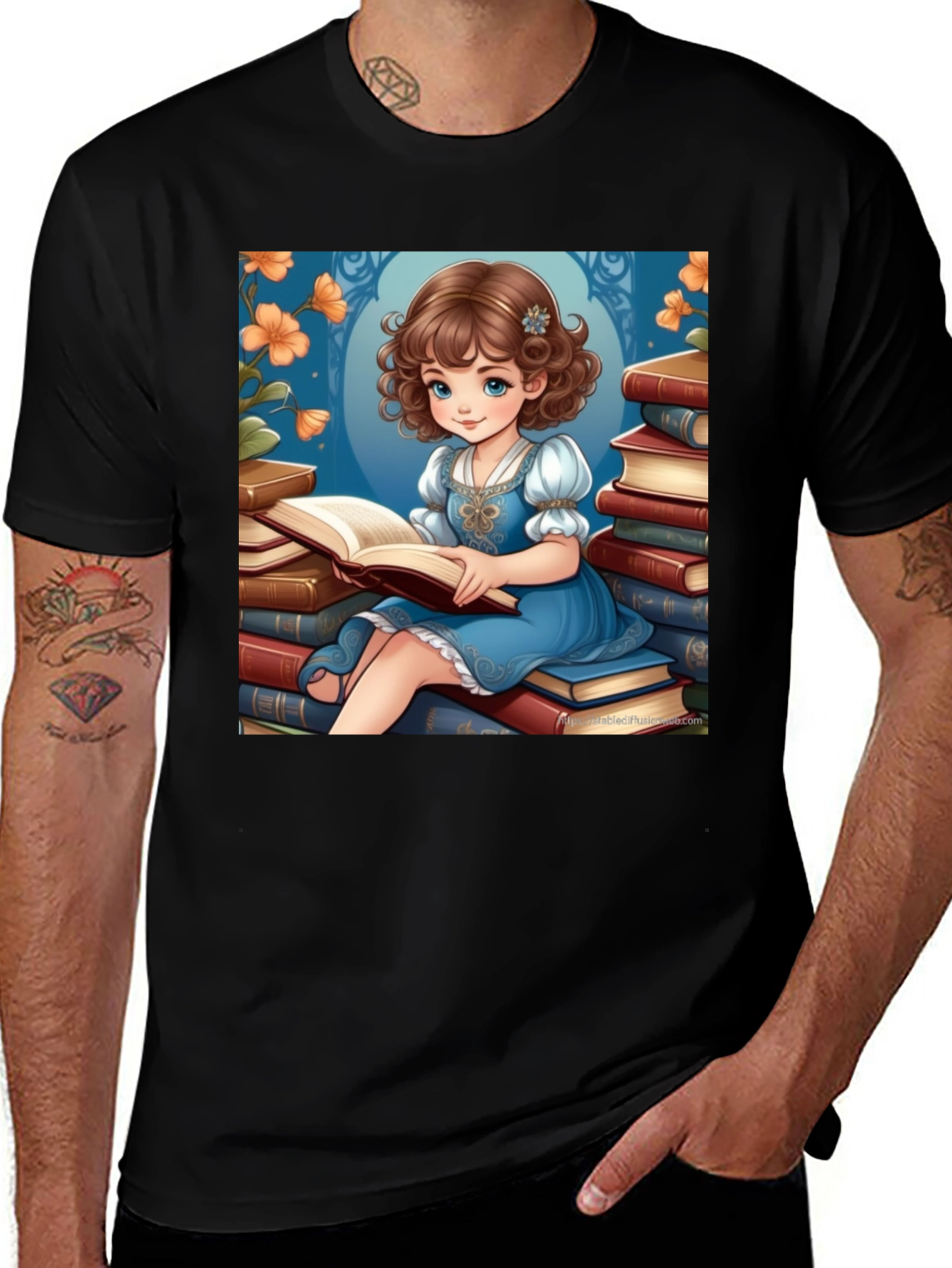 Whimsical Reading Girl Graphic Tee - Soft Cotton