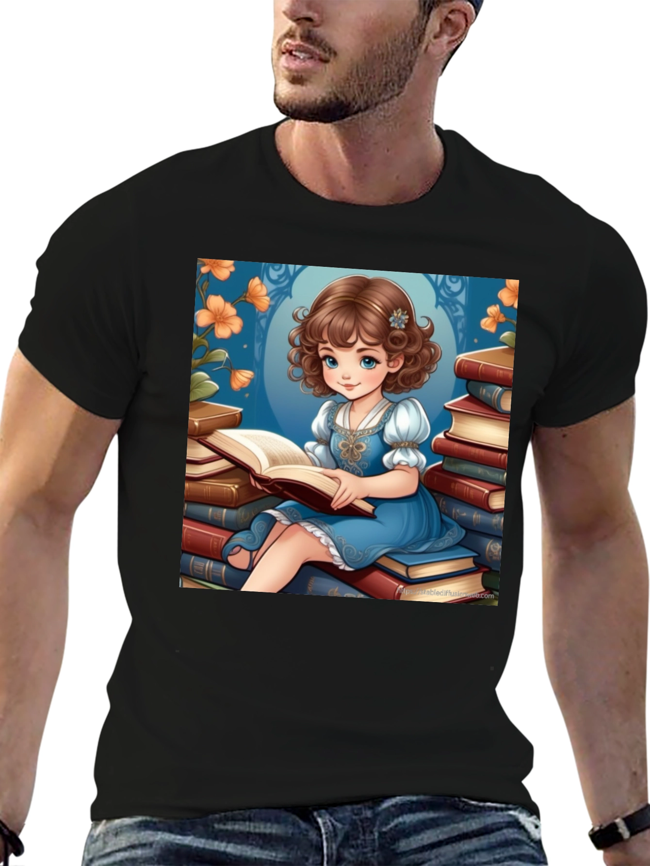 Whimsical Reading Girl Graphic Tee - Soft Cotton
