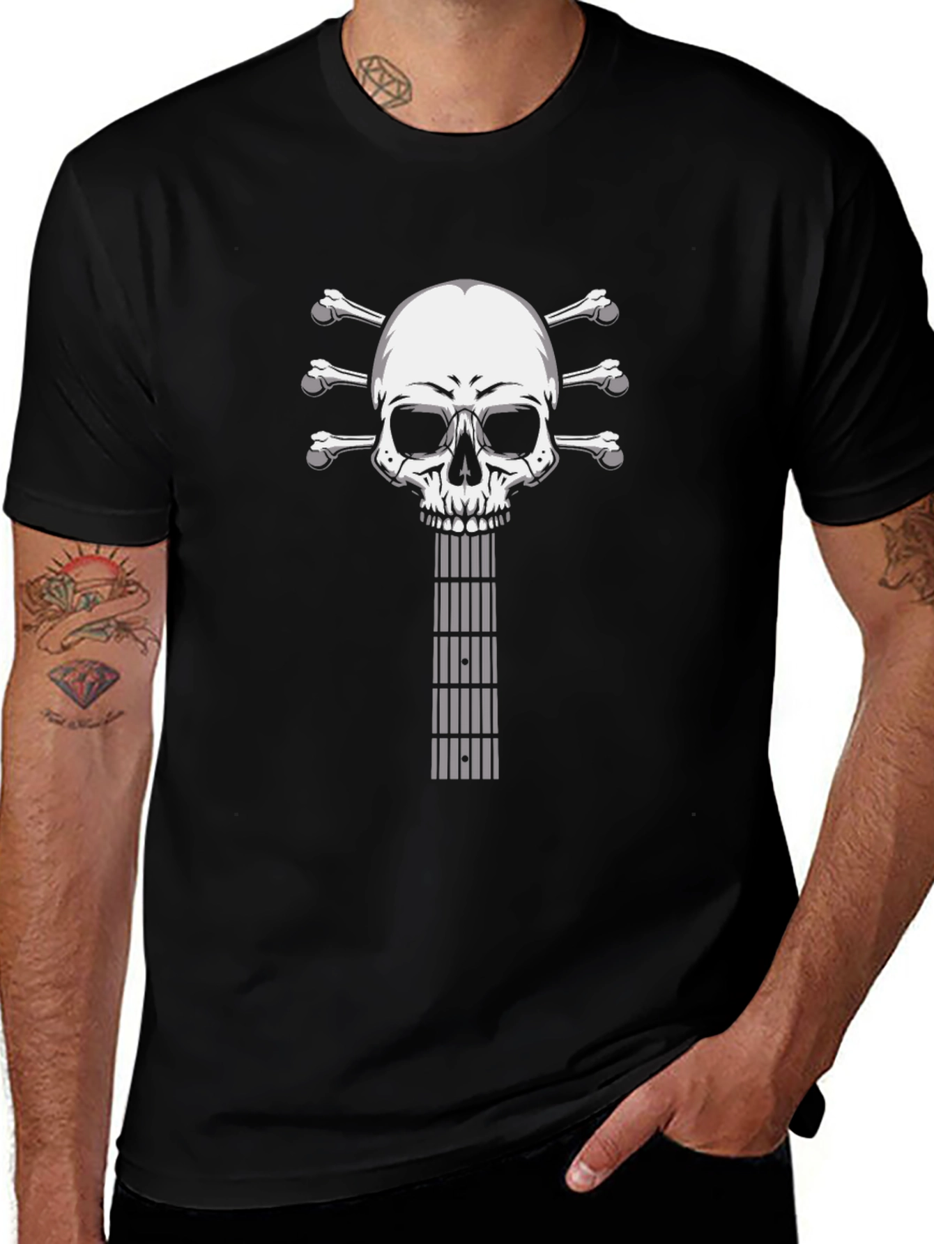 Skull Guitar Graphic T-Shirt - Rocker Tee