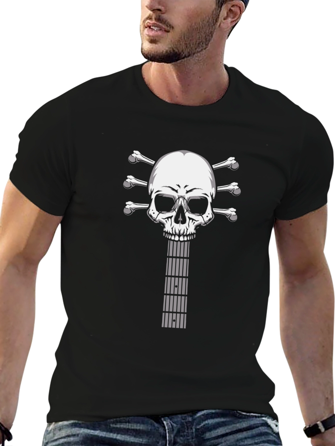 Skull Guitar Graphic T-Shirt - Rocker Tee