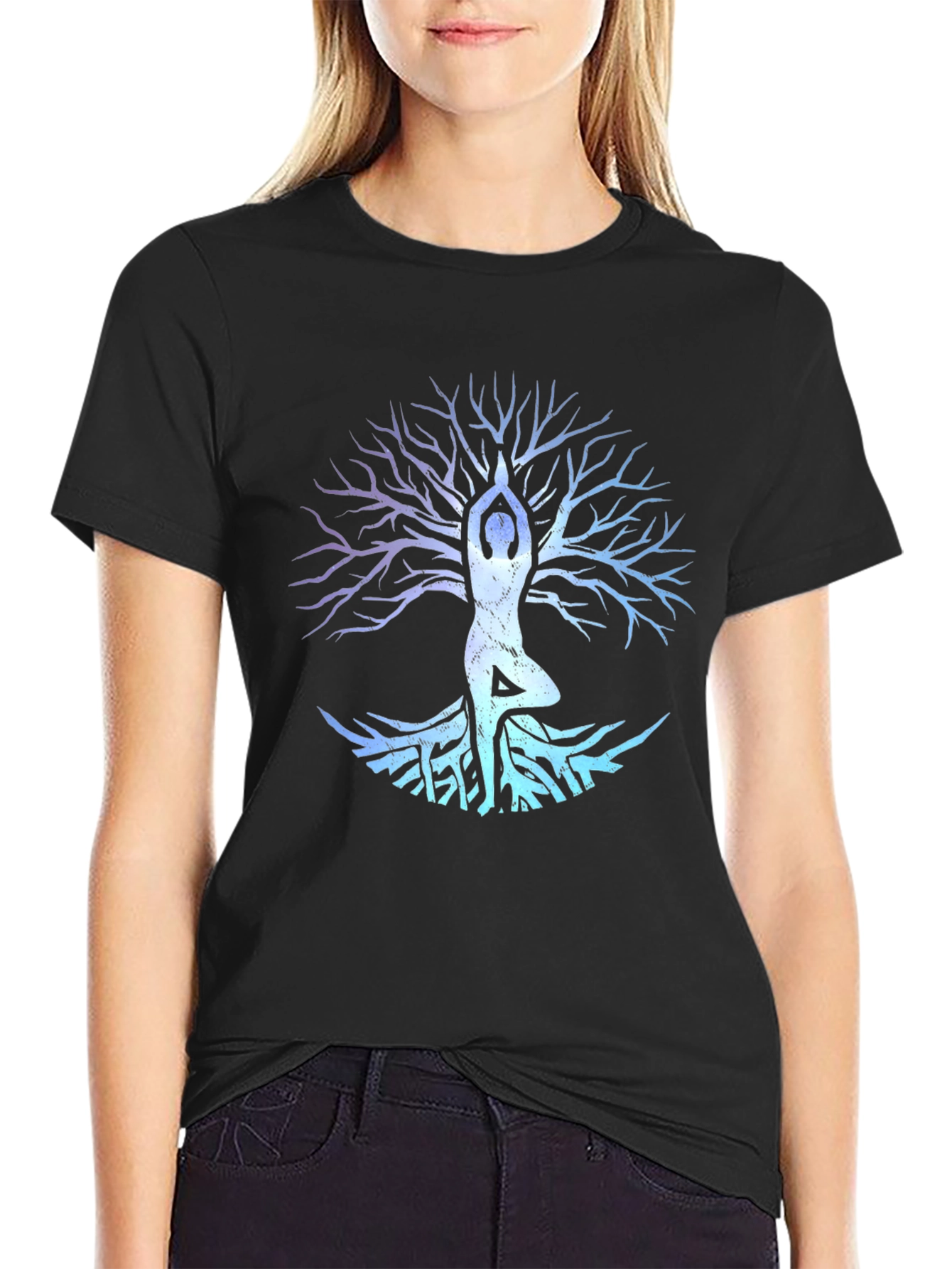 Yoga Tree Pose Graphic Tee - Black