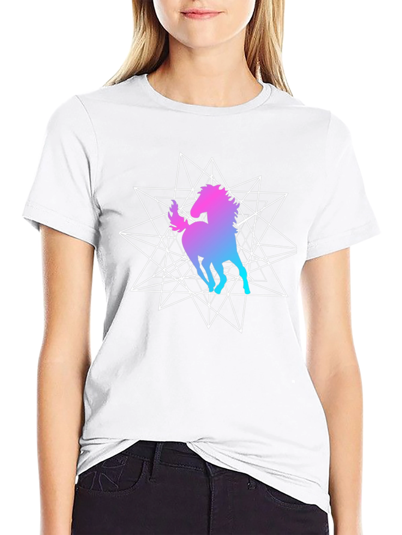 Geometric Unicorn Graphic Black T-Shirt