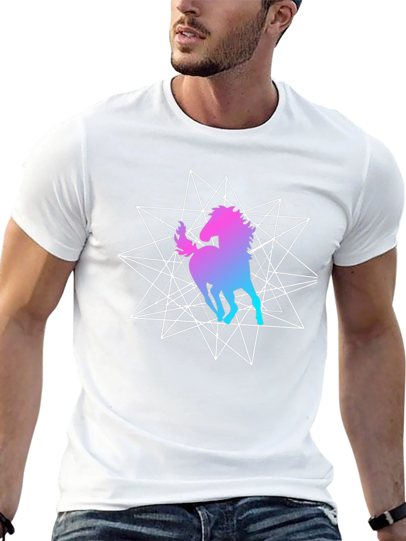 Geometric Unicorn Graphic Black T-Shirt