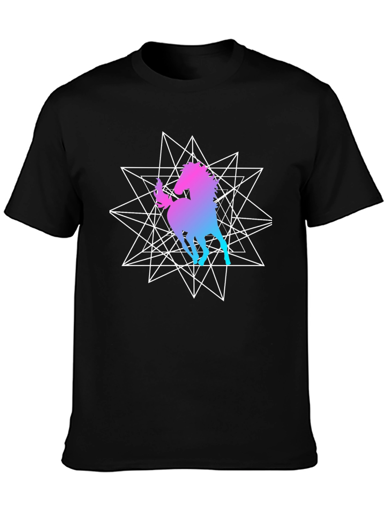 Geometric Unicorn Graphic Black T-Shirt