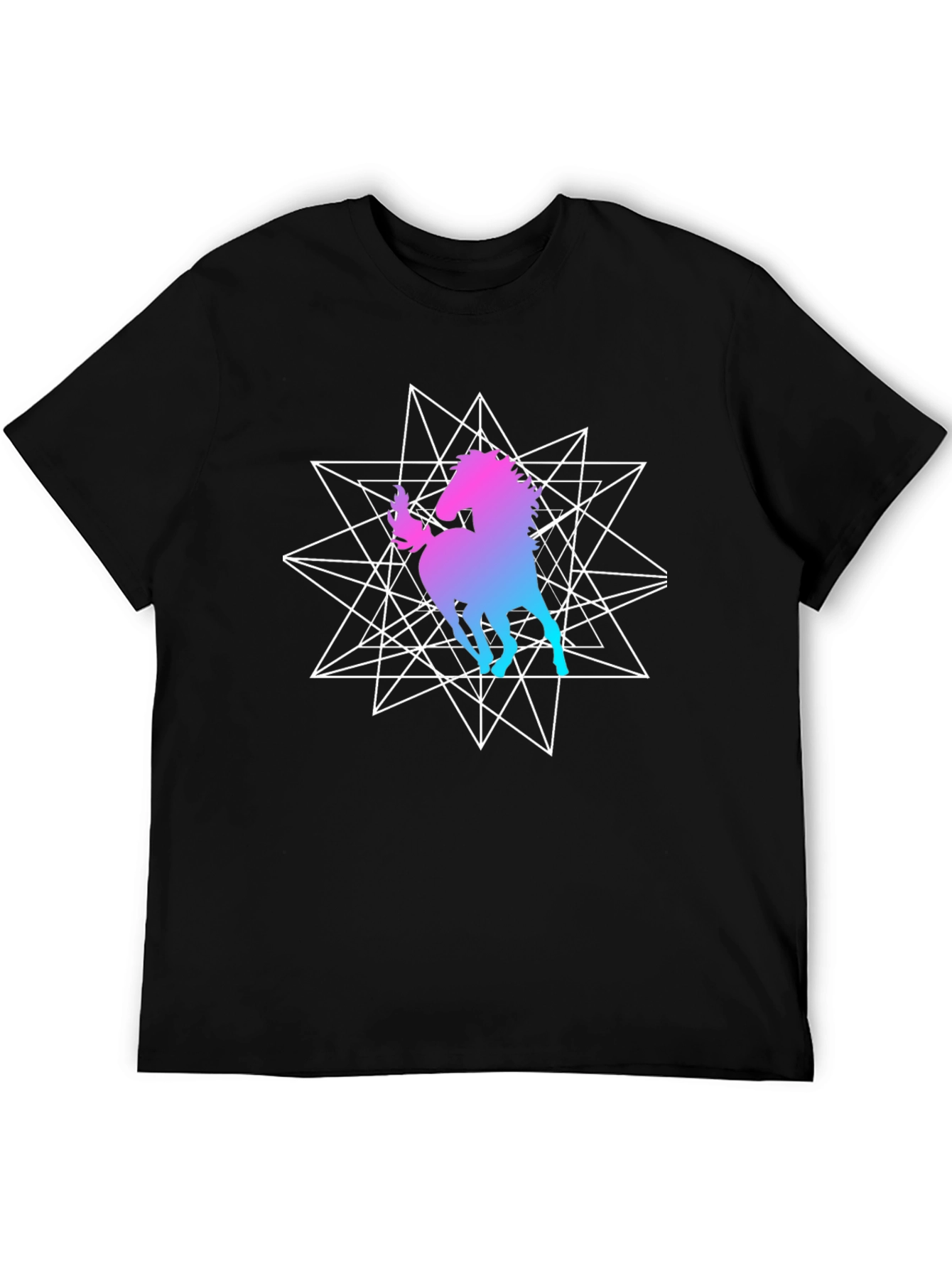 Geometric Unicorn Graphic Black T-Shirt