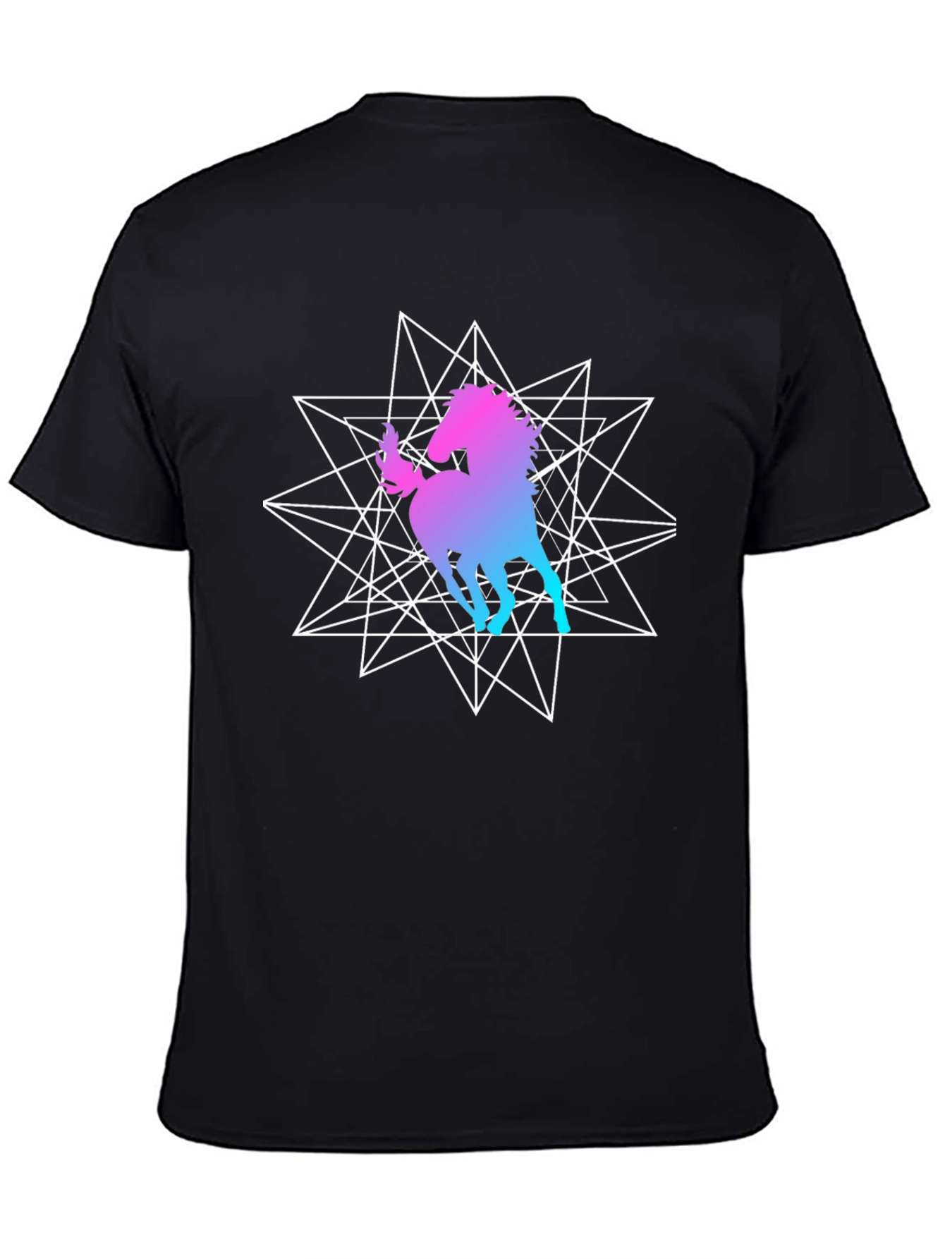 Geometric Unicorn Graphic Black T-Shirt