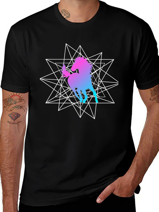 Geometric Unicorn Graphic Black T-Shirt