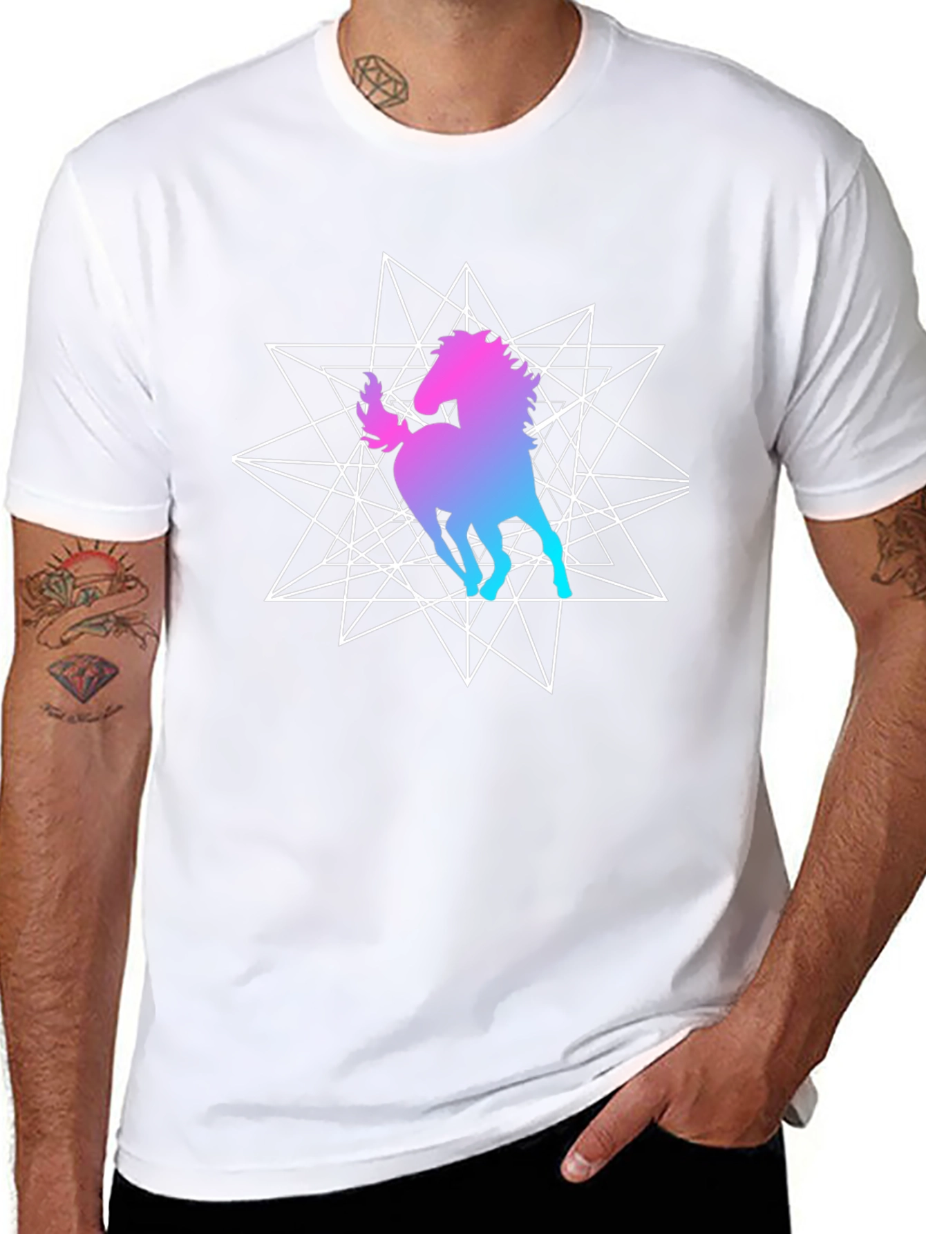Geometric Unicorn Graphic Black T-Shirt