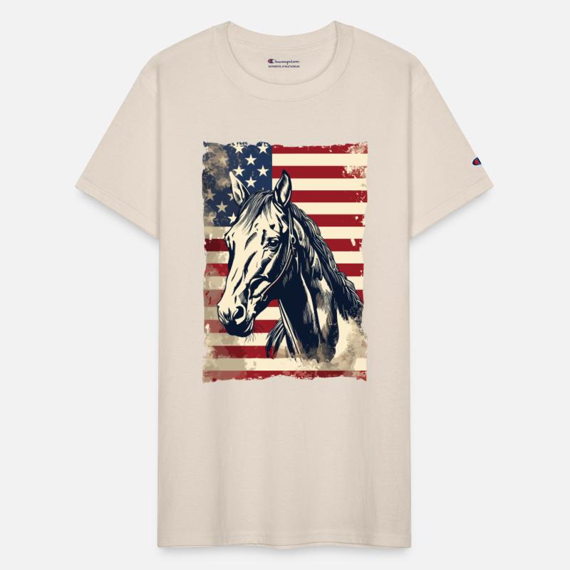 American Flag With Horse USA Lovers