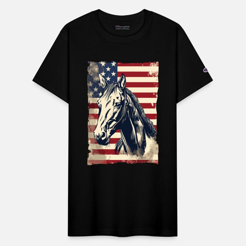 American Flag With Horse USA Lovers