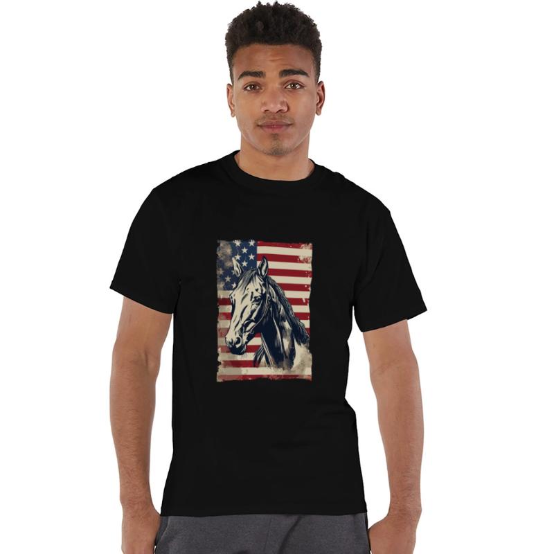 American Flag With Horse USA Lovers
