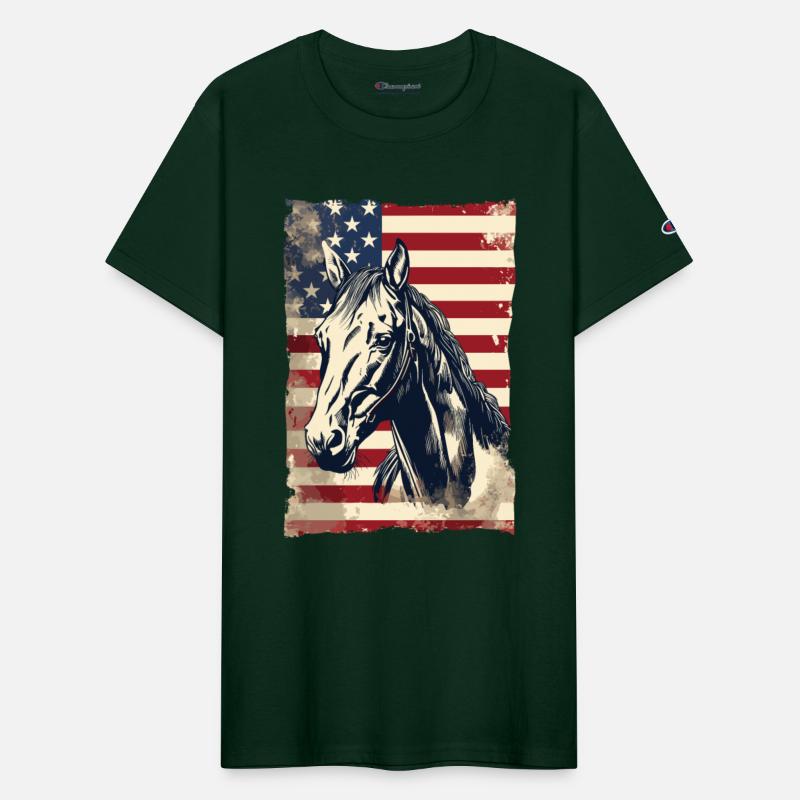 American Flag With Horse USA Lovers