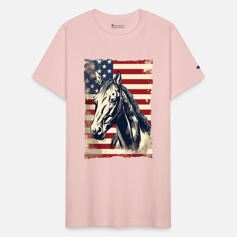 American Flag With Horse USA Lovers