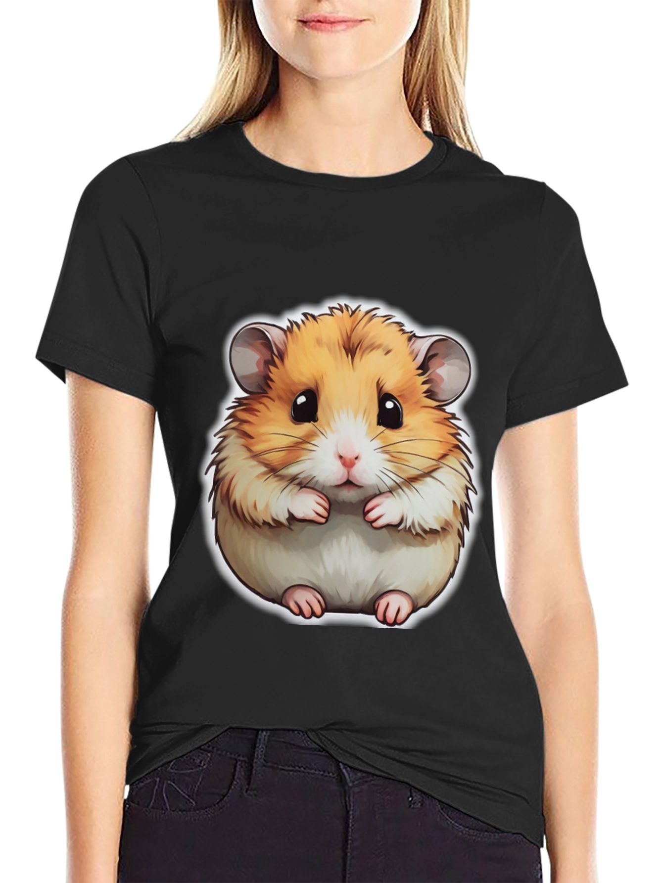 Cute Hamster Graphic Black T-Shirt
