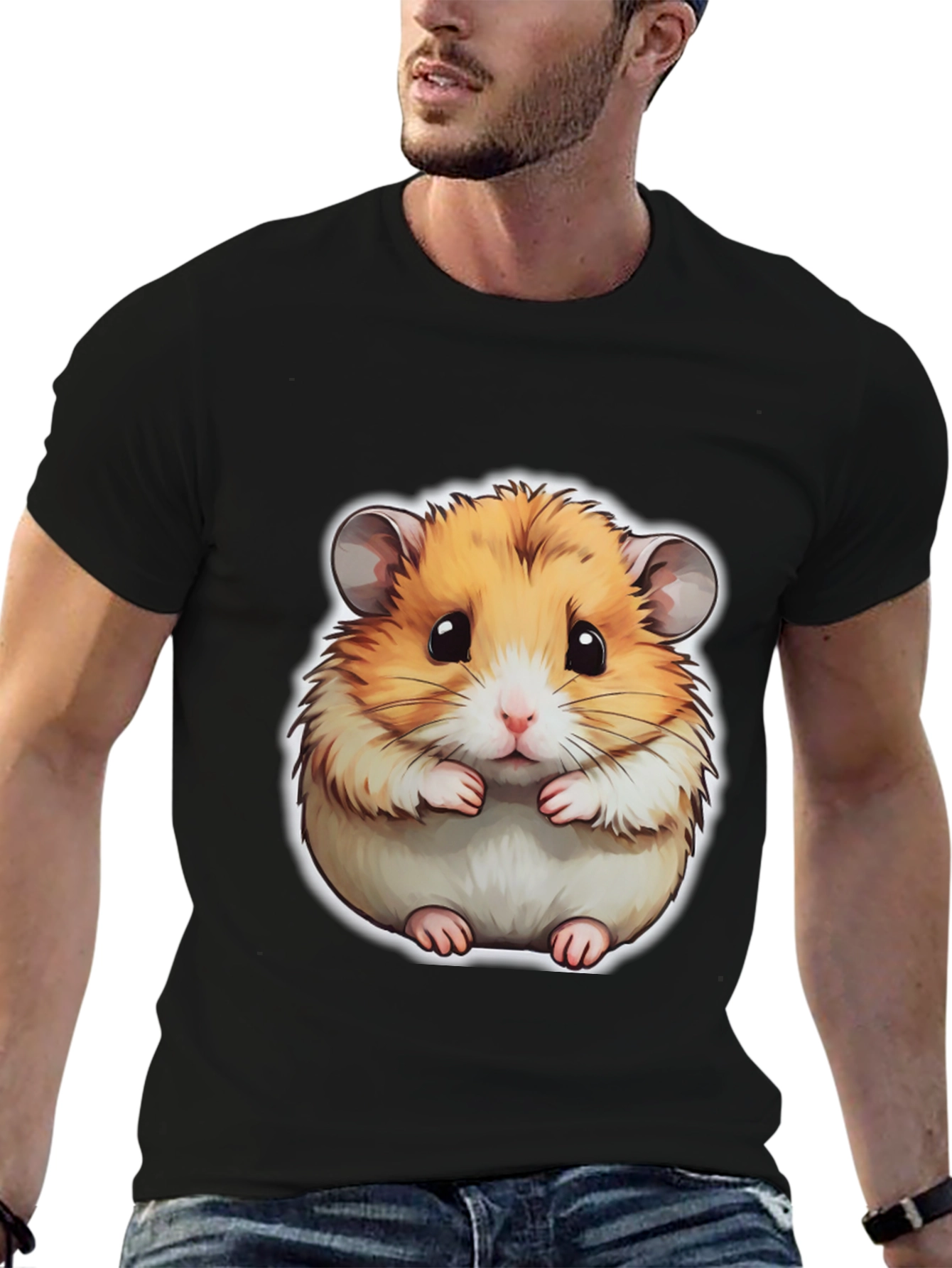 Cute Hamster Graphic Black T-Shirt
