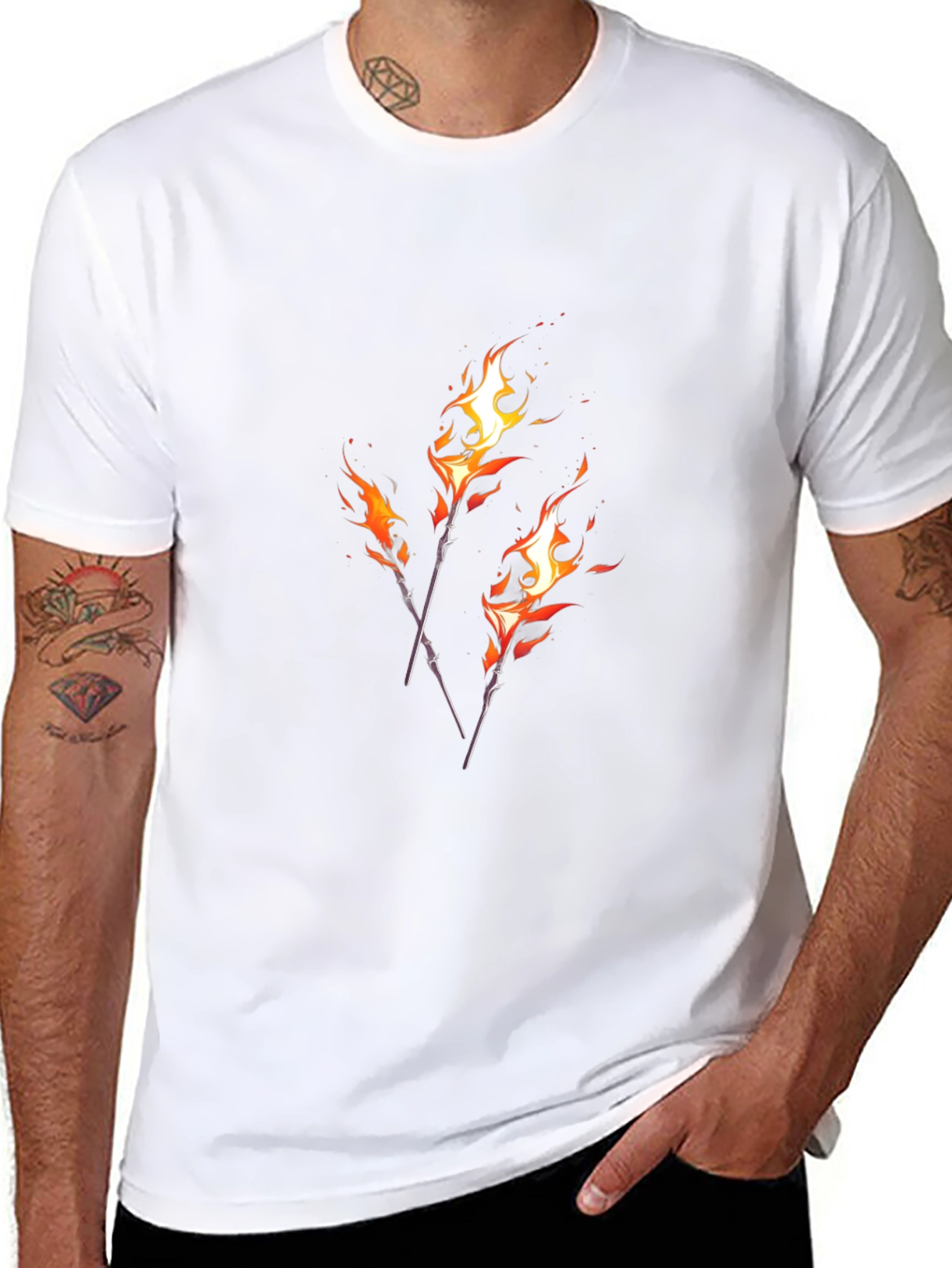 Fiery Torches Graphic Tee - Black Cotton Shirt