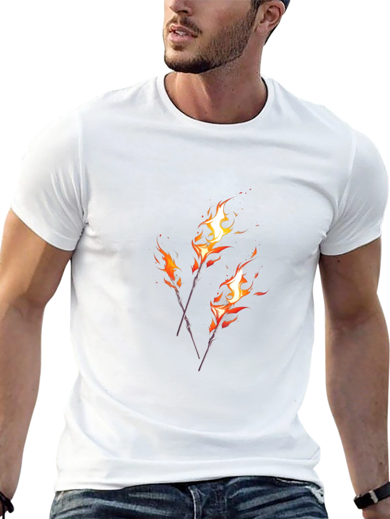 Fiery Torches Graphic Tee - Black Cotton Shirt