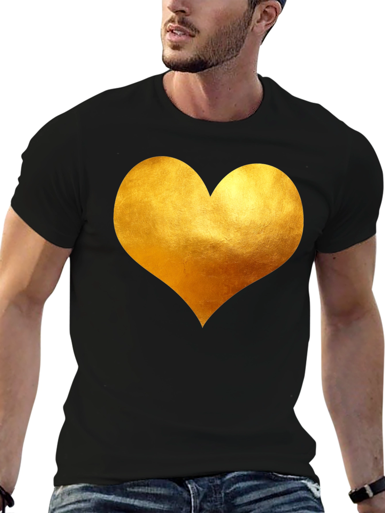 Golden Heart Black T-Shirt - Express Your Love!