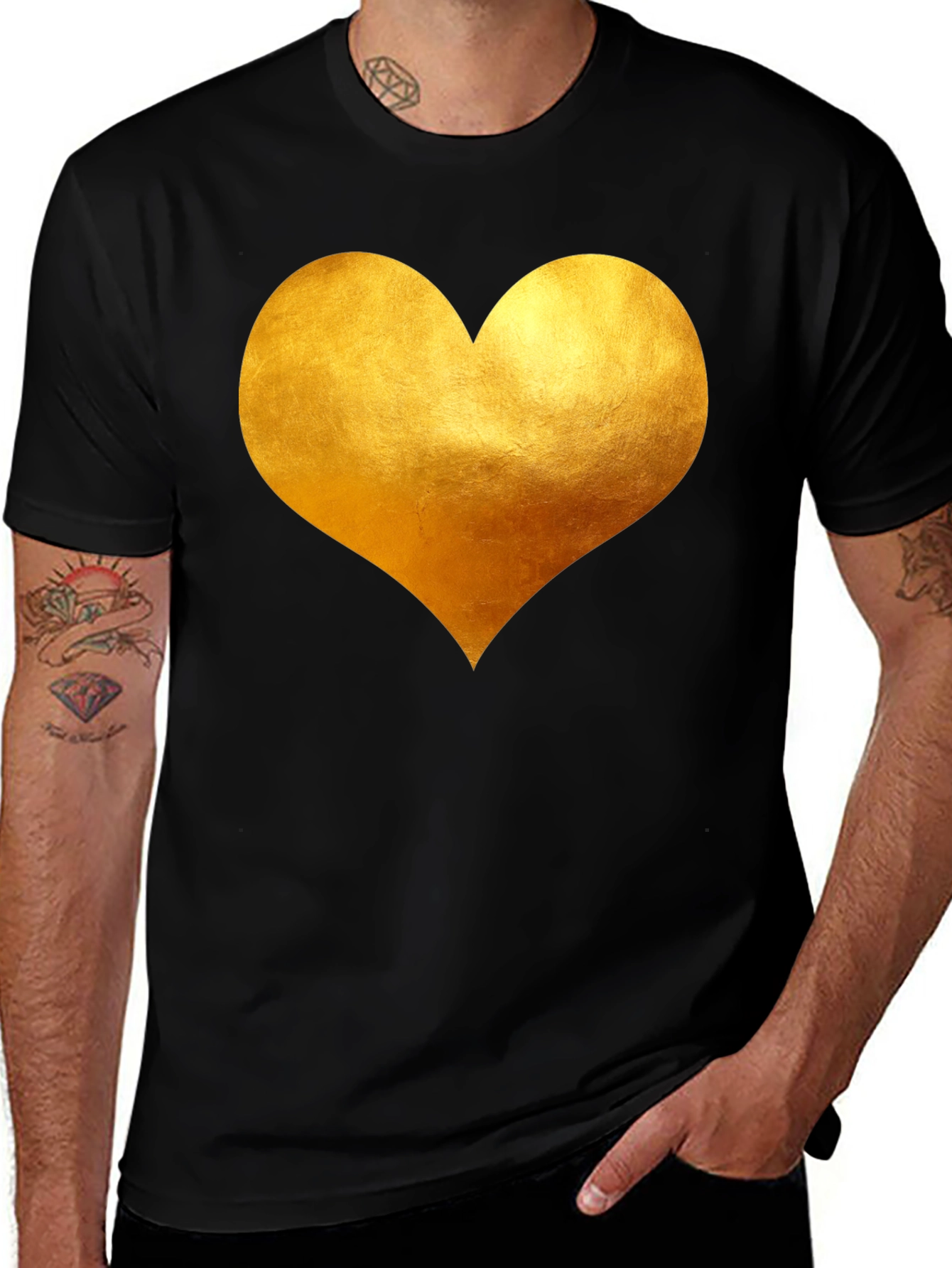 Golden Heart Black T-Shirt - Express Your Love!