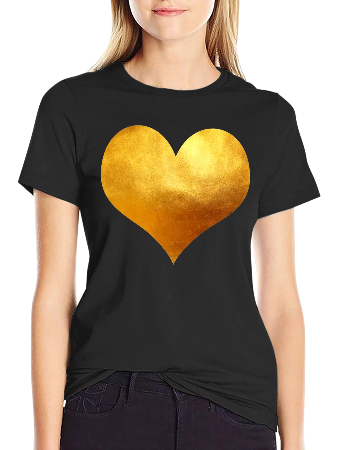 Golden Heart Black T-Shirt - Express Your Love!