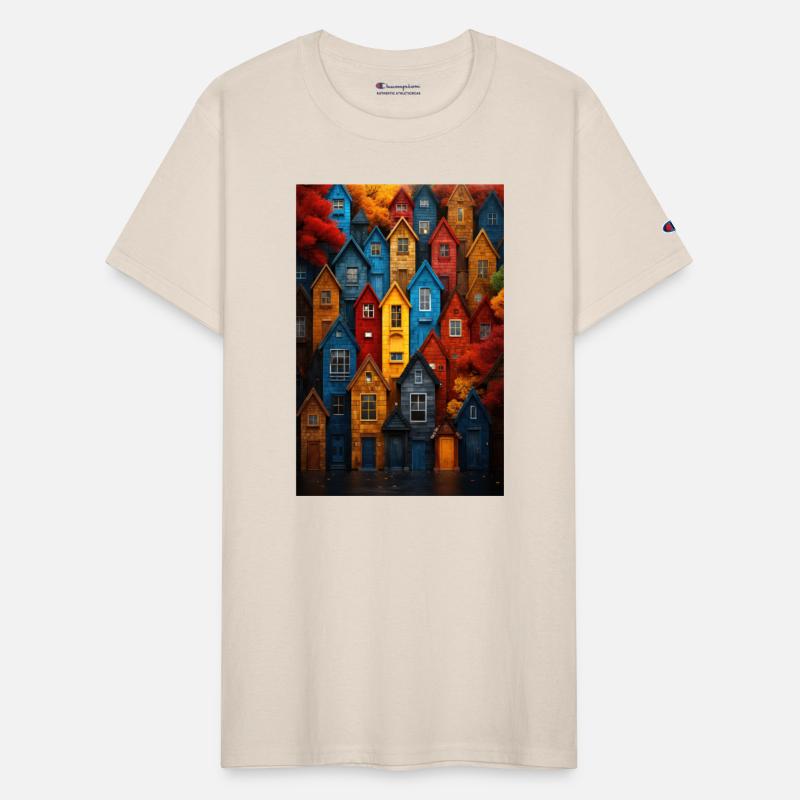 Autumn Village Scene: Colorful Houses & Trees