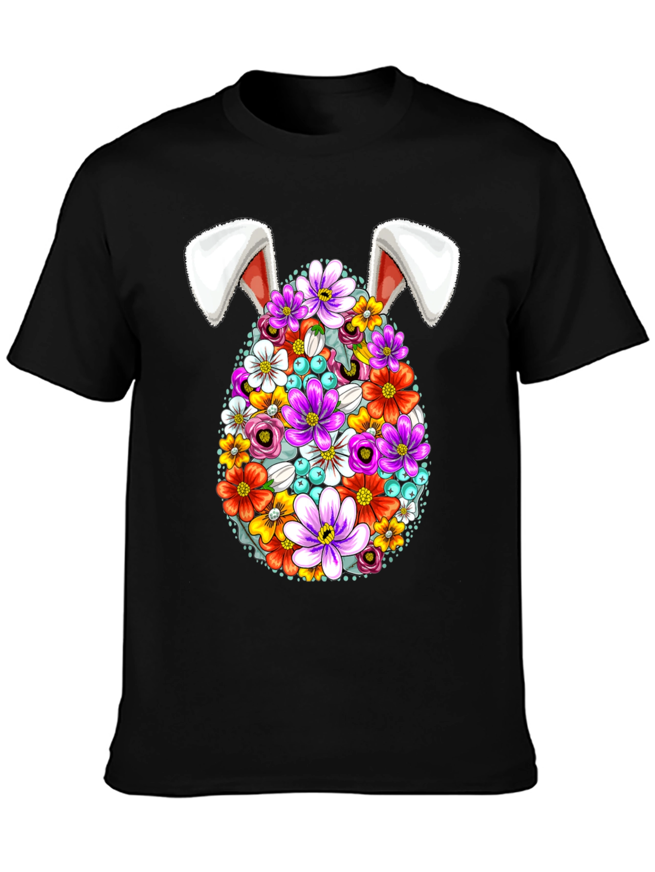 Easter Floral Egg Bunny Ears Graphic Tee