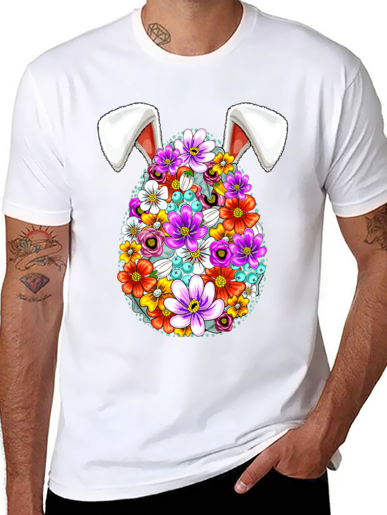 Easter Floral Egg Bunny Ears Graphic Tee