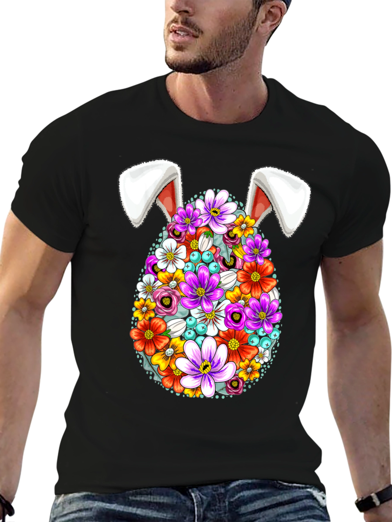 Easter Floral Egg Bunny Ears Graphic Tee