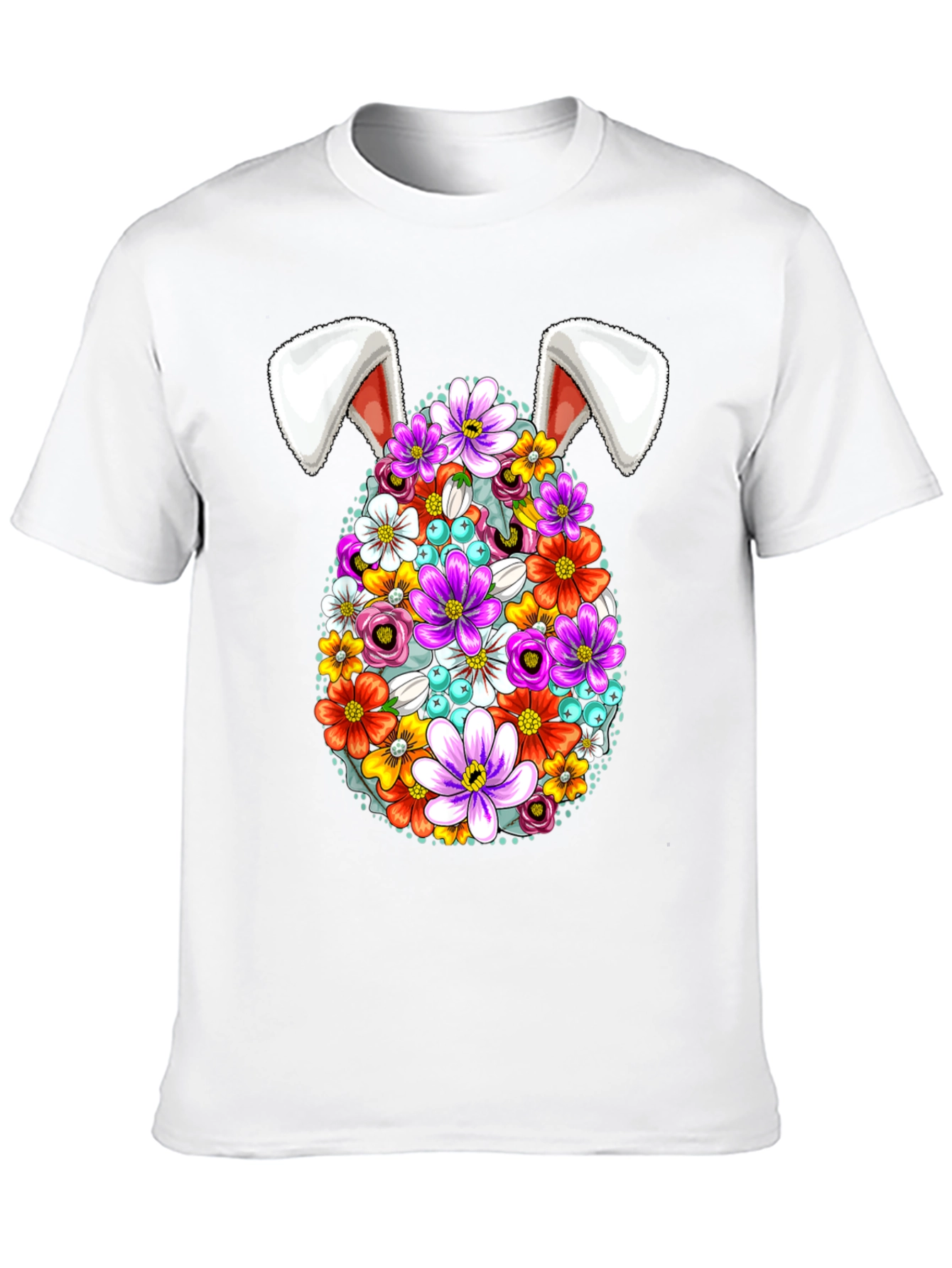Easter Floral Egg Bunny Ears Graphic Tee