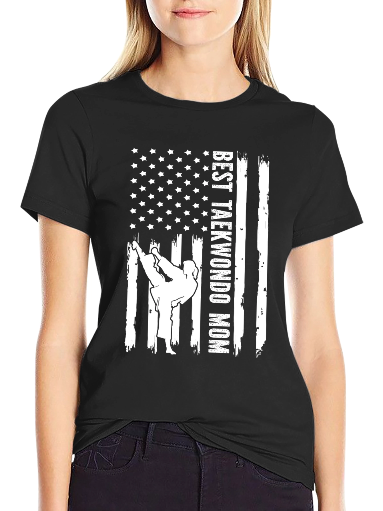 Best Taekwondo Mom USA Flag T-Shirt